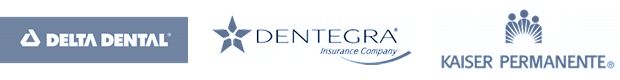 Logotipos de delta dental, dentegra, y kaiser permanente
