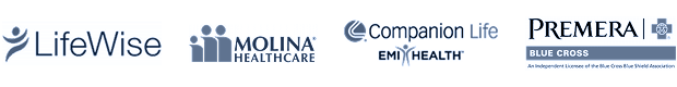 Logotipos de lifewise, molina heathcare, companion life EMI health, y Premera Blue Cross